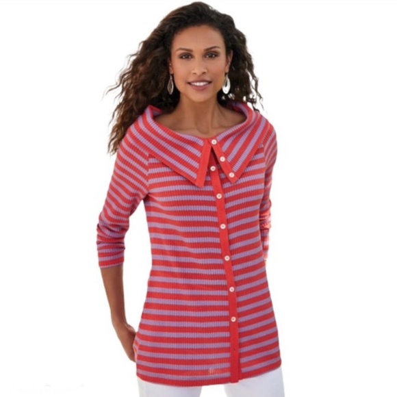 Soft Surroundings Petite Serene Striped Waffle Knit Top - Picture 3 of 9